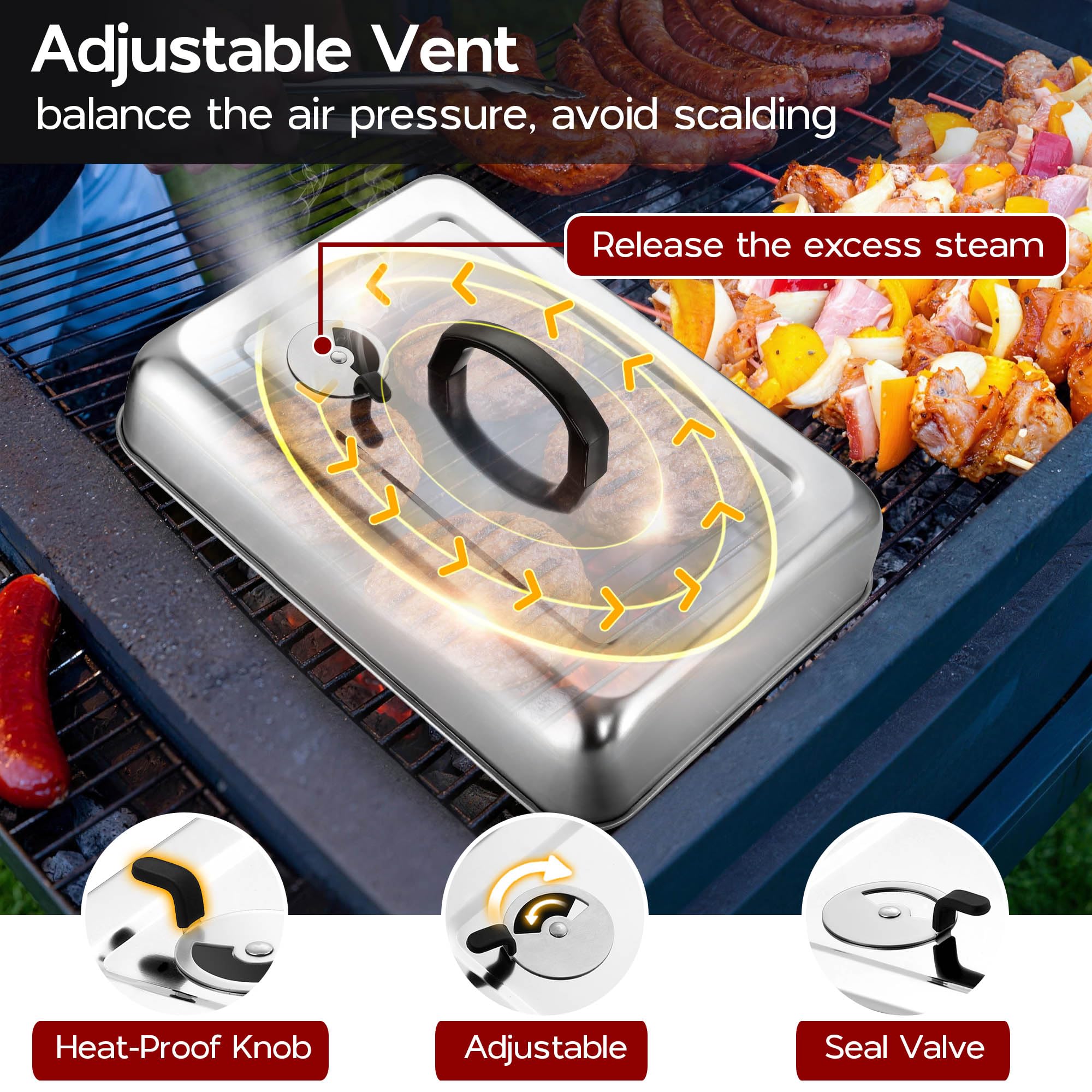 Onader adjustable vent detail that controls steam and cooking speed