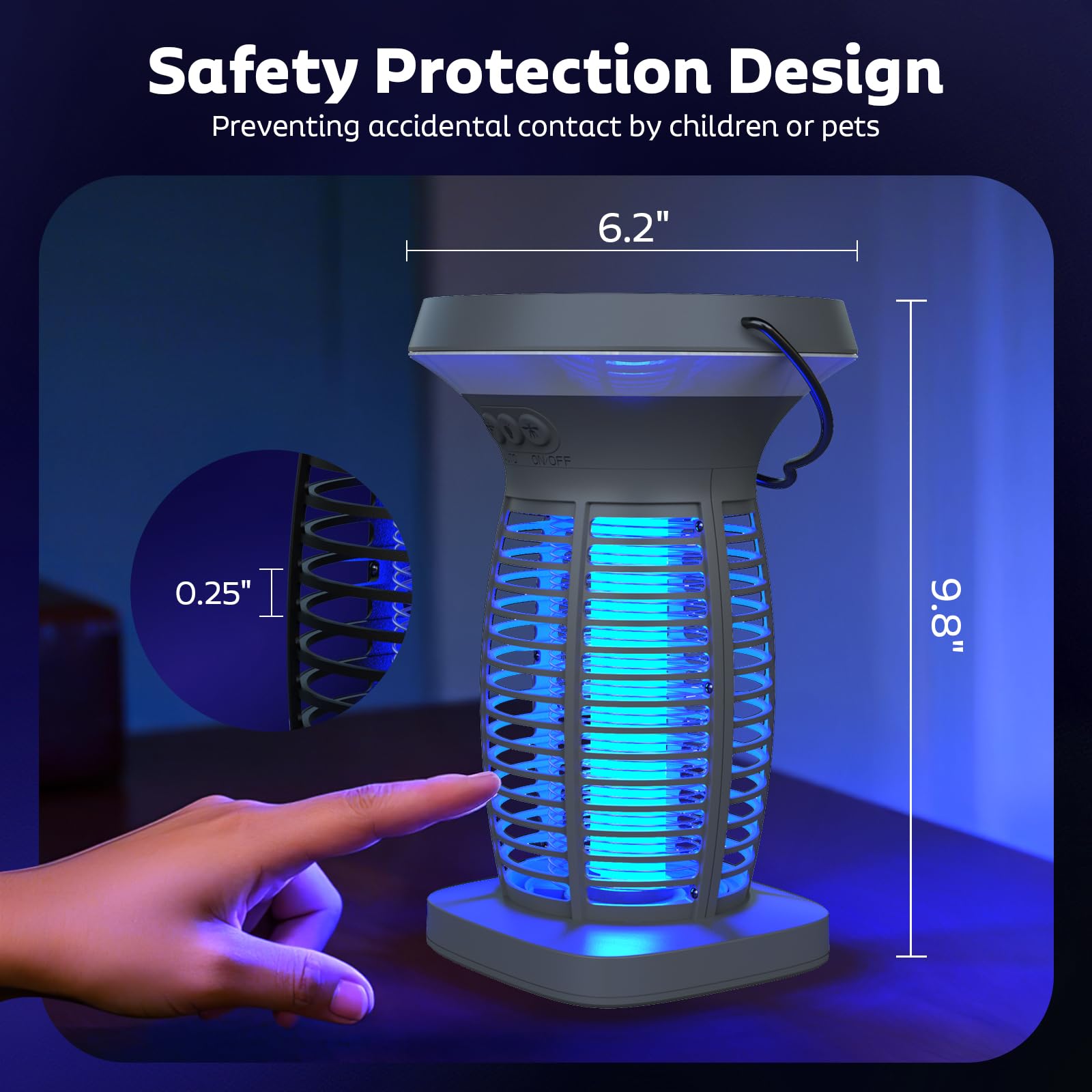 OnBeam hanging on patio hook keeping device out of children reach