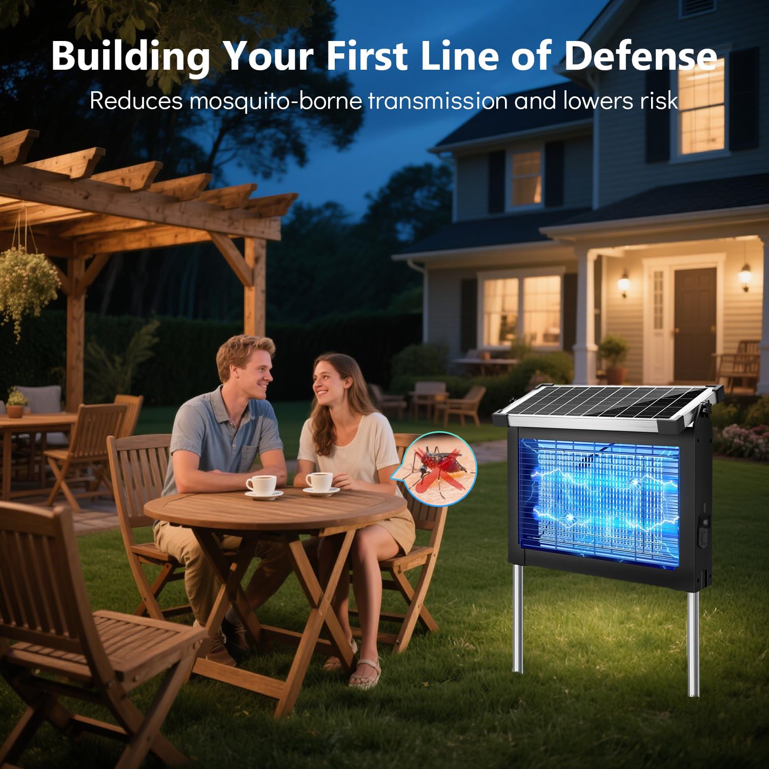 OnBeam next to chair showing scale and patio-ready coverage