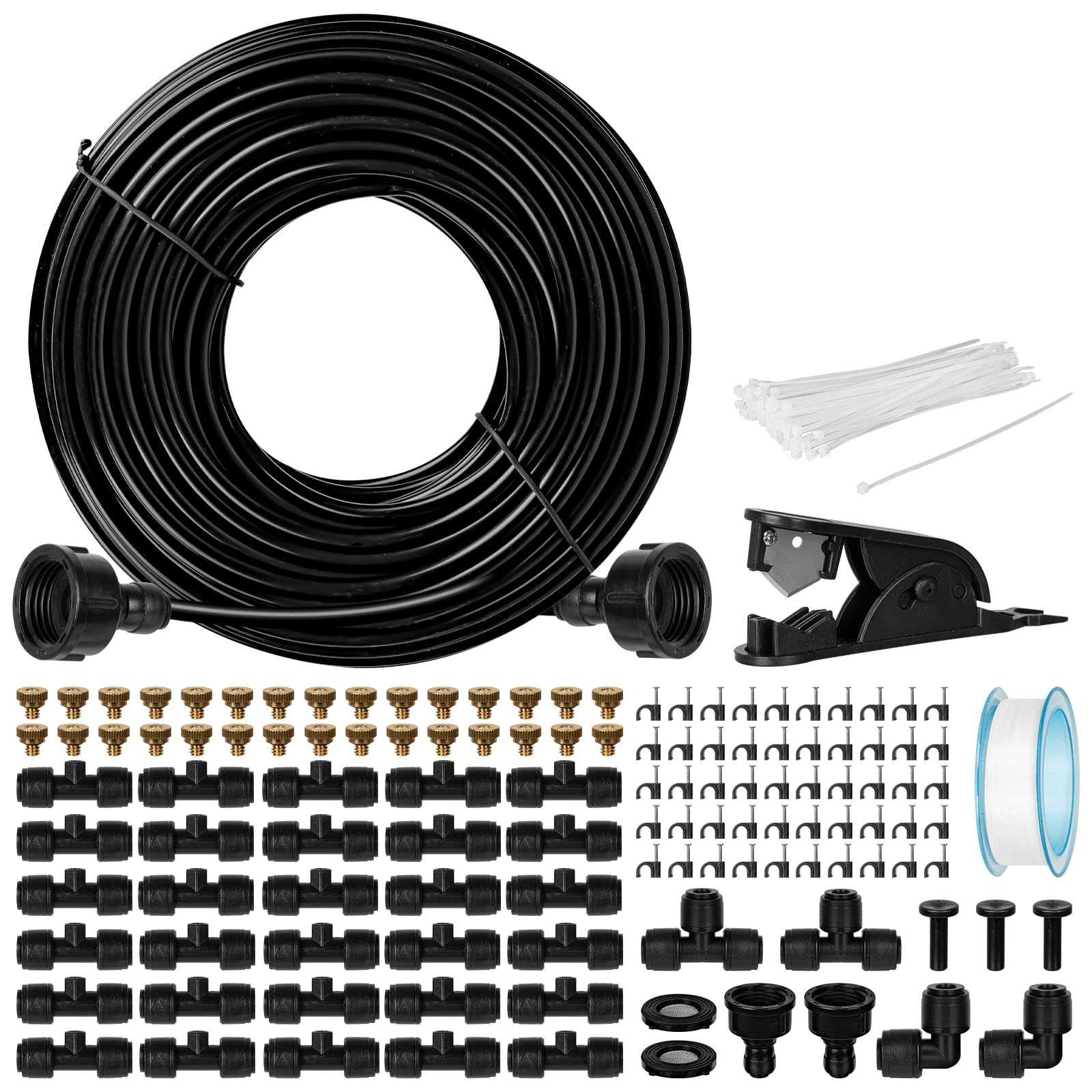 OnBrand front packaging showing complete 100ft misting kit and included parts benefits