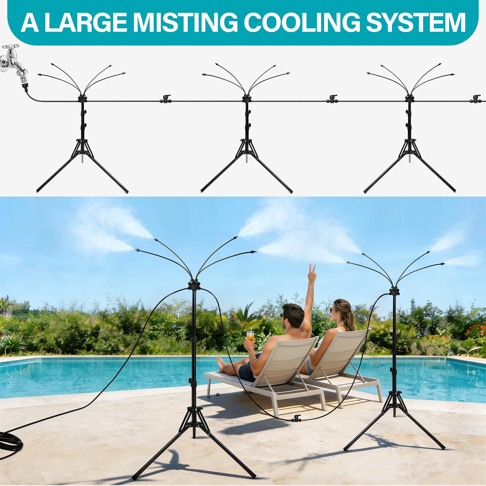 OnBrand full-height mister in use on patio providing cooling comfort