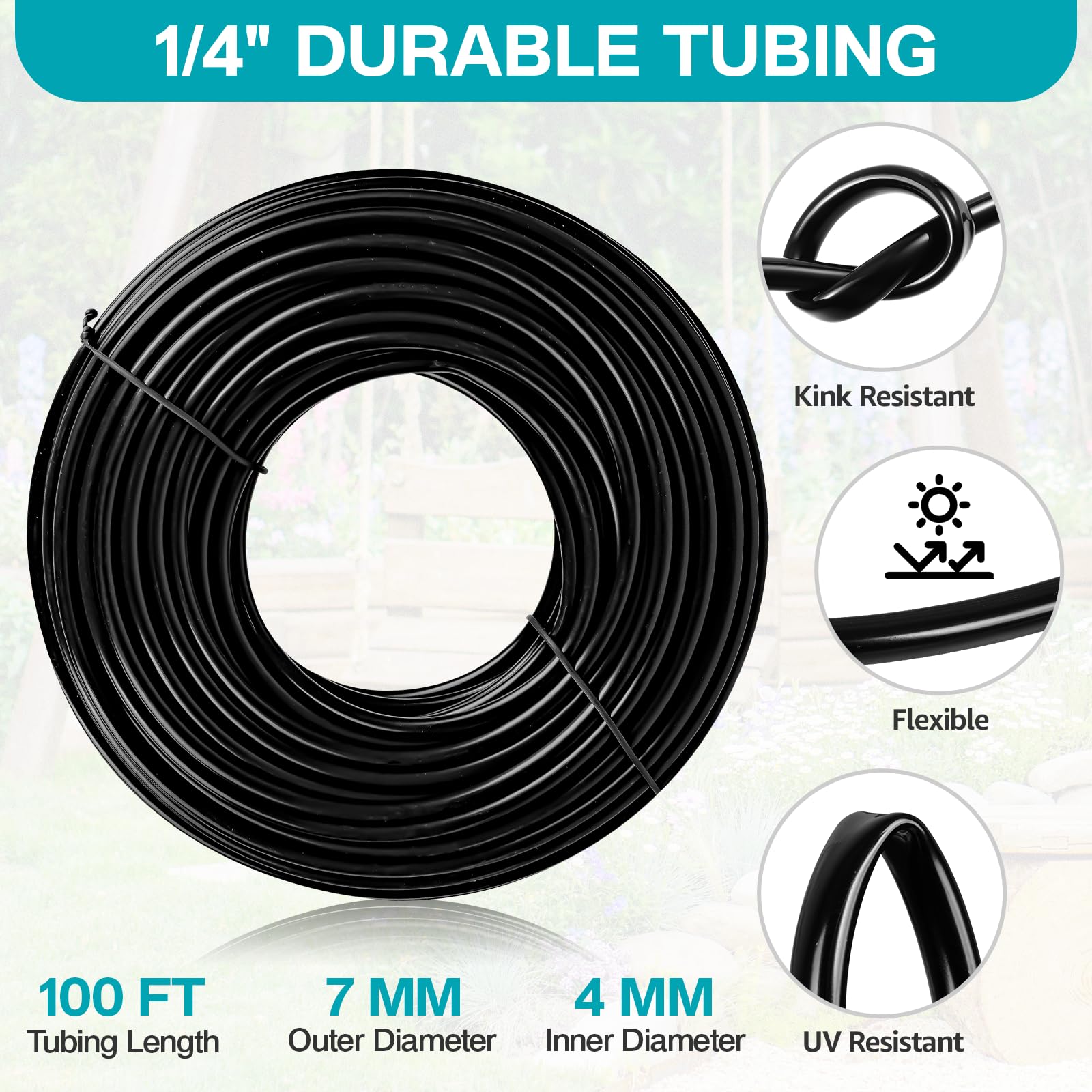 OnBrand hose stretched along patio demonstrating wide coverage and cooling benefit