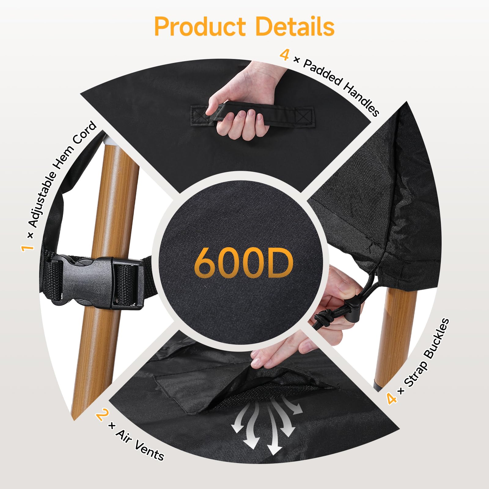ONBRILL buckle straps and hem cord secured around legs showing windproof stability