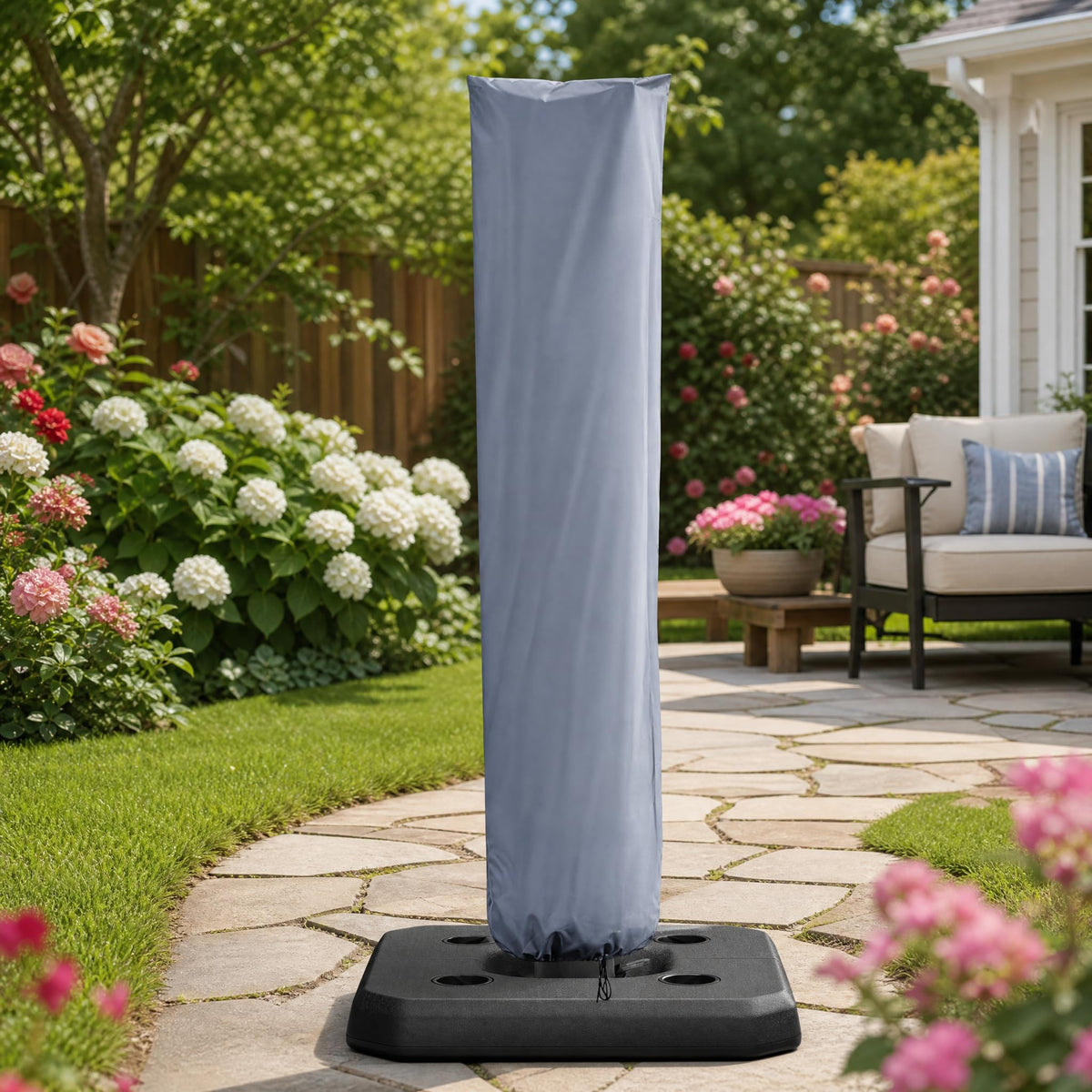 ONBRILL front view of full-length umbrella cover showing protection and neat fit