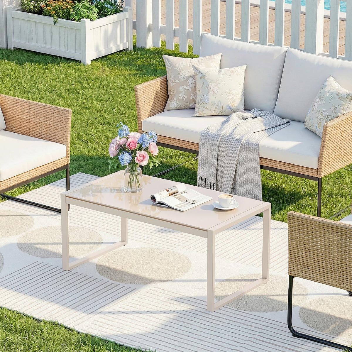 ONBRILL front view sand rectangle coffee table showing clean modern lines and balance