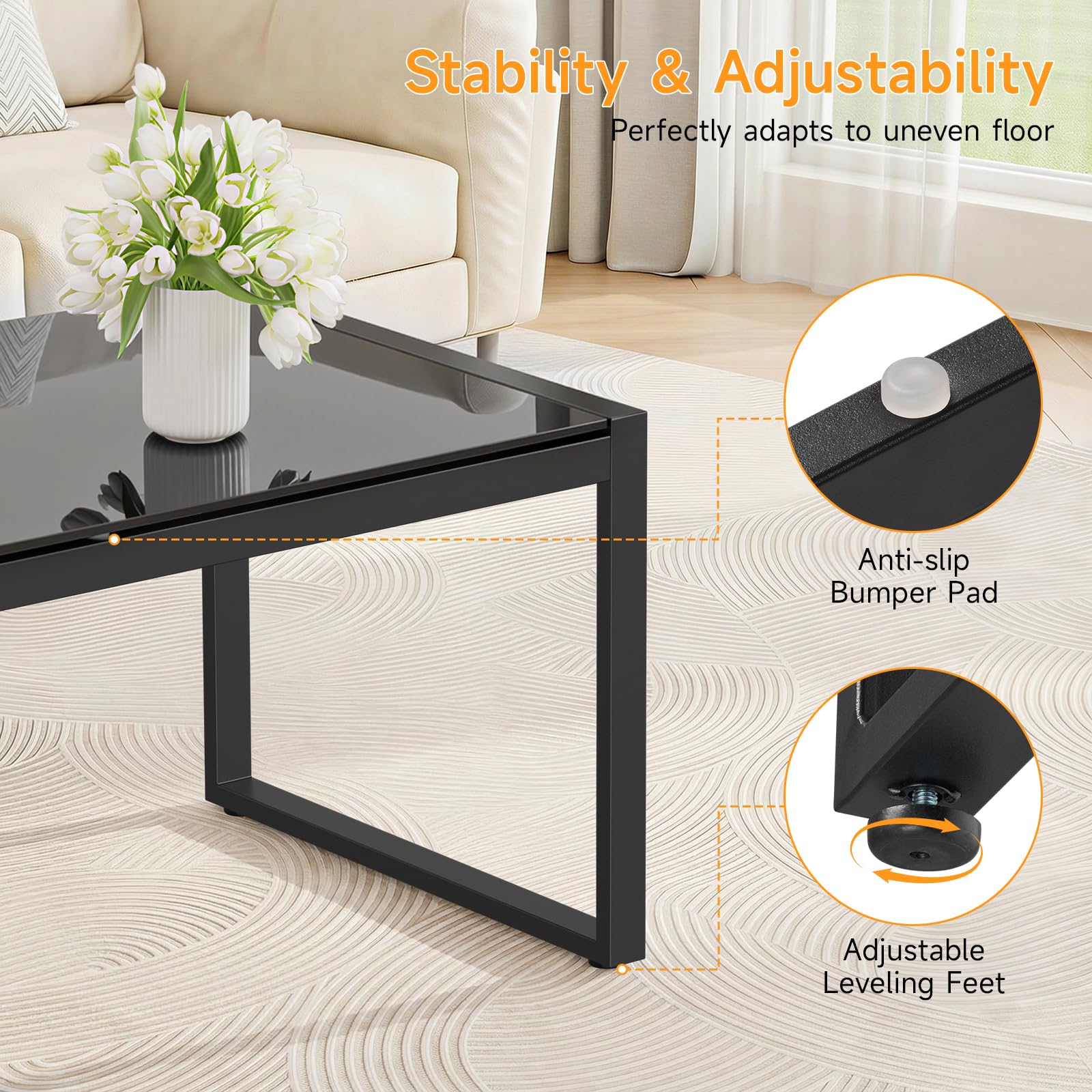 ONBRILL glass cushioning pads on underside securing tabletop and preventing slips