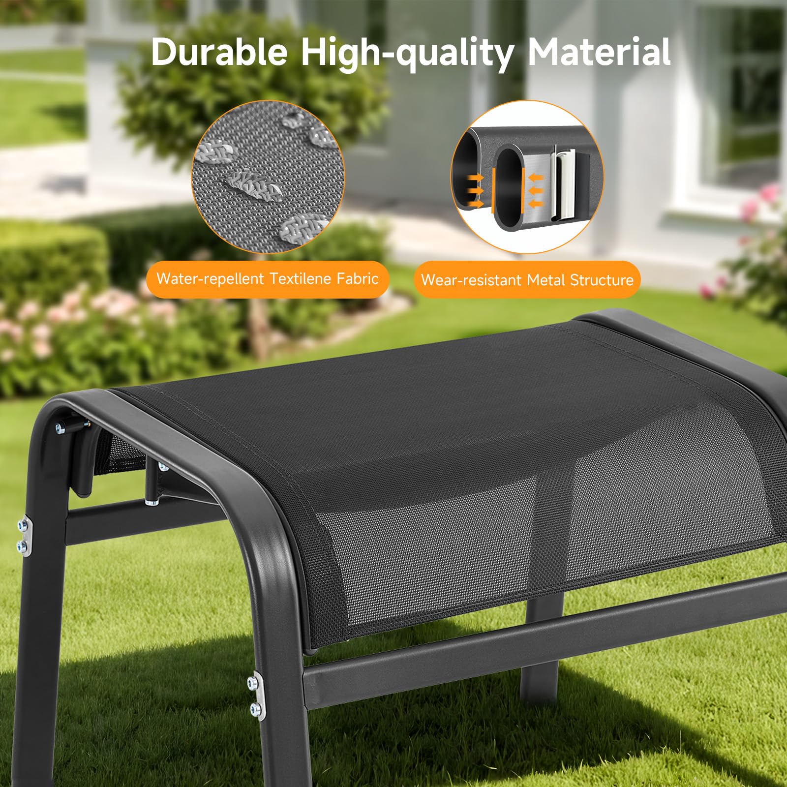 ONBRILL metal frame detail highlighting heavy-duty construction and stable support benefit