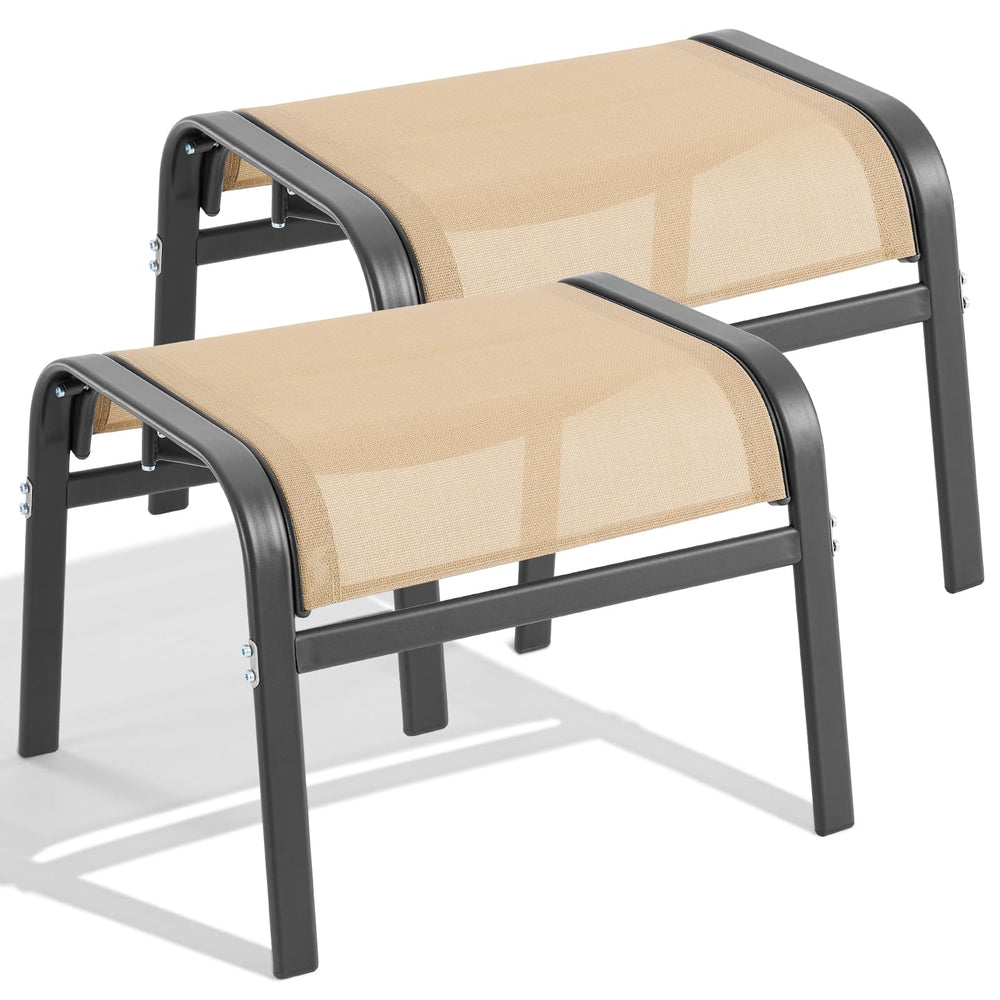 ONBRILL front view of beige ottoman showing solid support and style