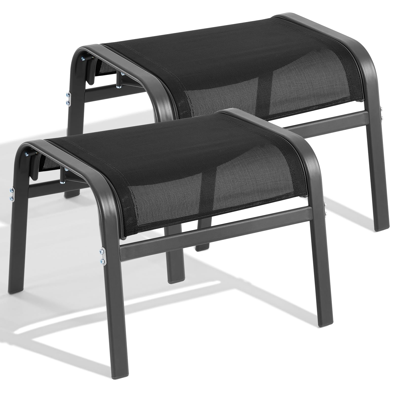 ONBRILL front view of black ottoman showing sleek sturdy profile and outdoor use benefit
