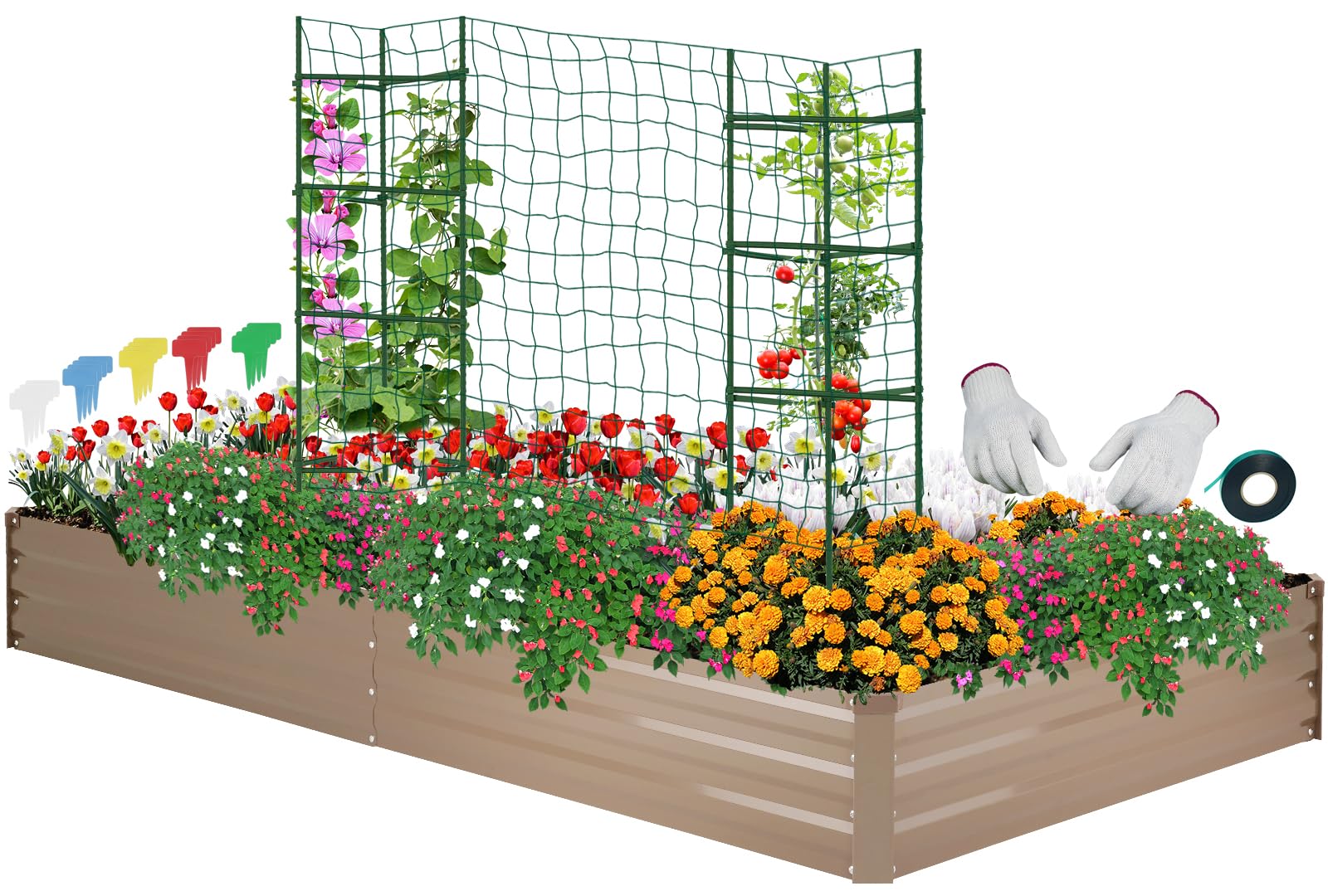 ONCEMORE front view galvanized raised bed showing sturdy construction and quick setup benefit