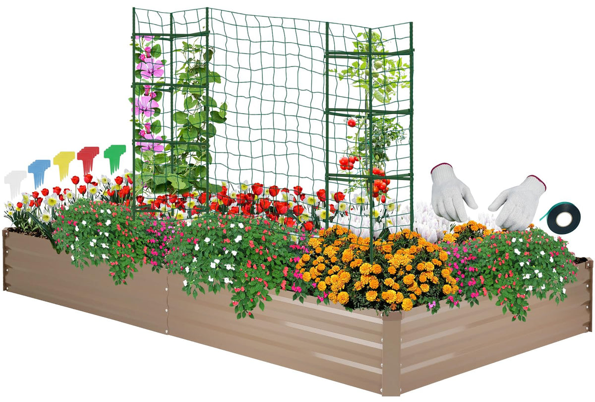 ONCEMORE front view galvanized raised bed showing sturdy construction and quick setup benefit