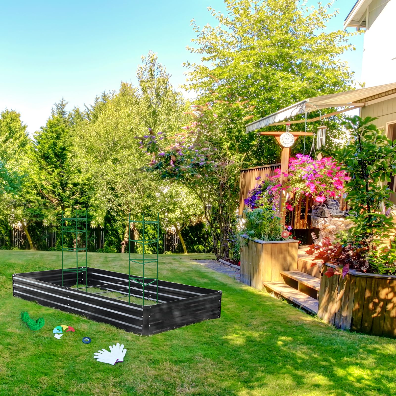 ONCEMORE raised bed on patio with vegetables illustrating compact gardening advantage