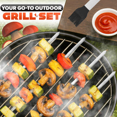 One Sight tongs and spatula flipping burgers on a grill, precise handling benefit