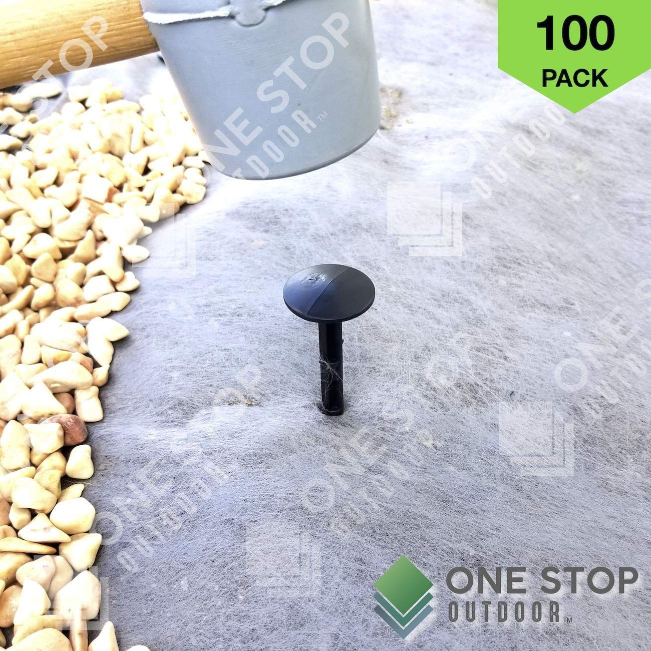 One Stop Outdoor stakes securing weed fabric preventing movement