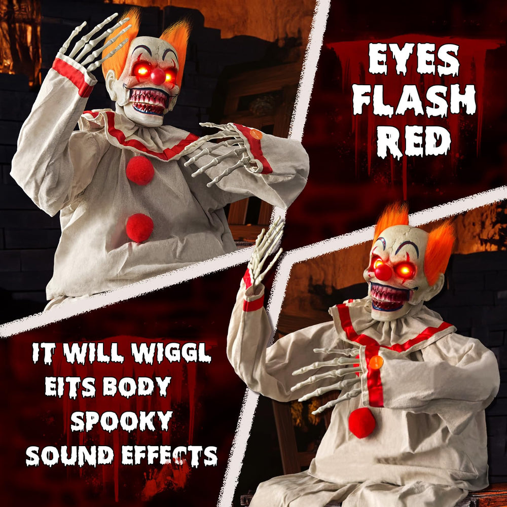 ONEANU clown glowing red eyes detail emphasizing eerie nighttime effect