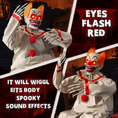 ONEANU clown glowing red eyes detail emphasizing eerie nighttime effect
