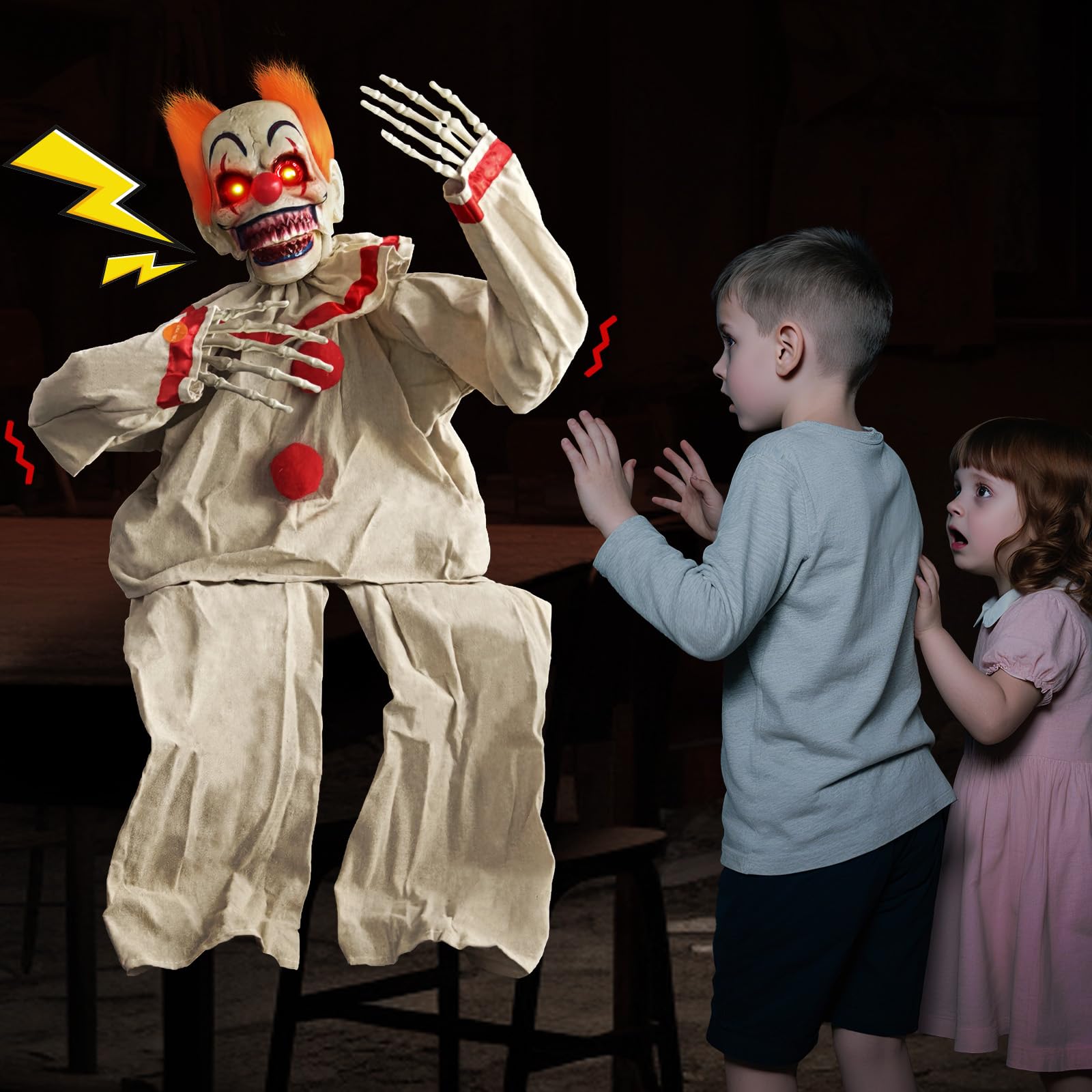 ONEANU clown in Halloween yard setup illustrating layered haunted scene