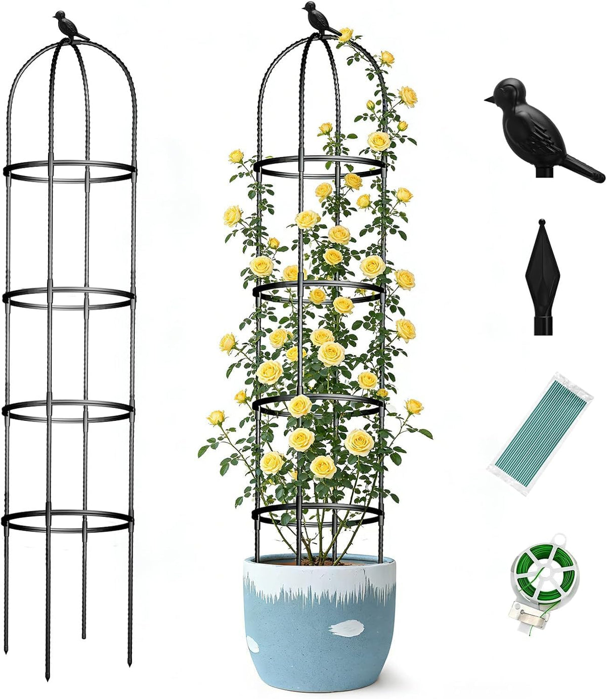 ONEANU obelisk trellis front view showing full 6ft height and circular frame benefit