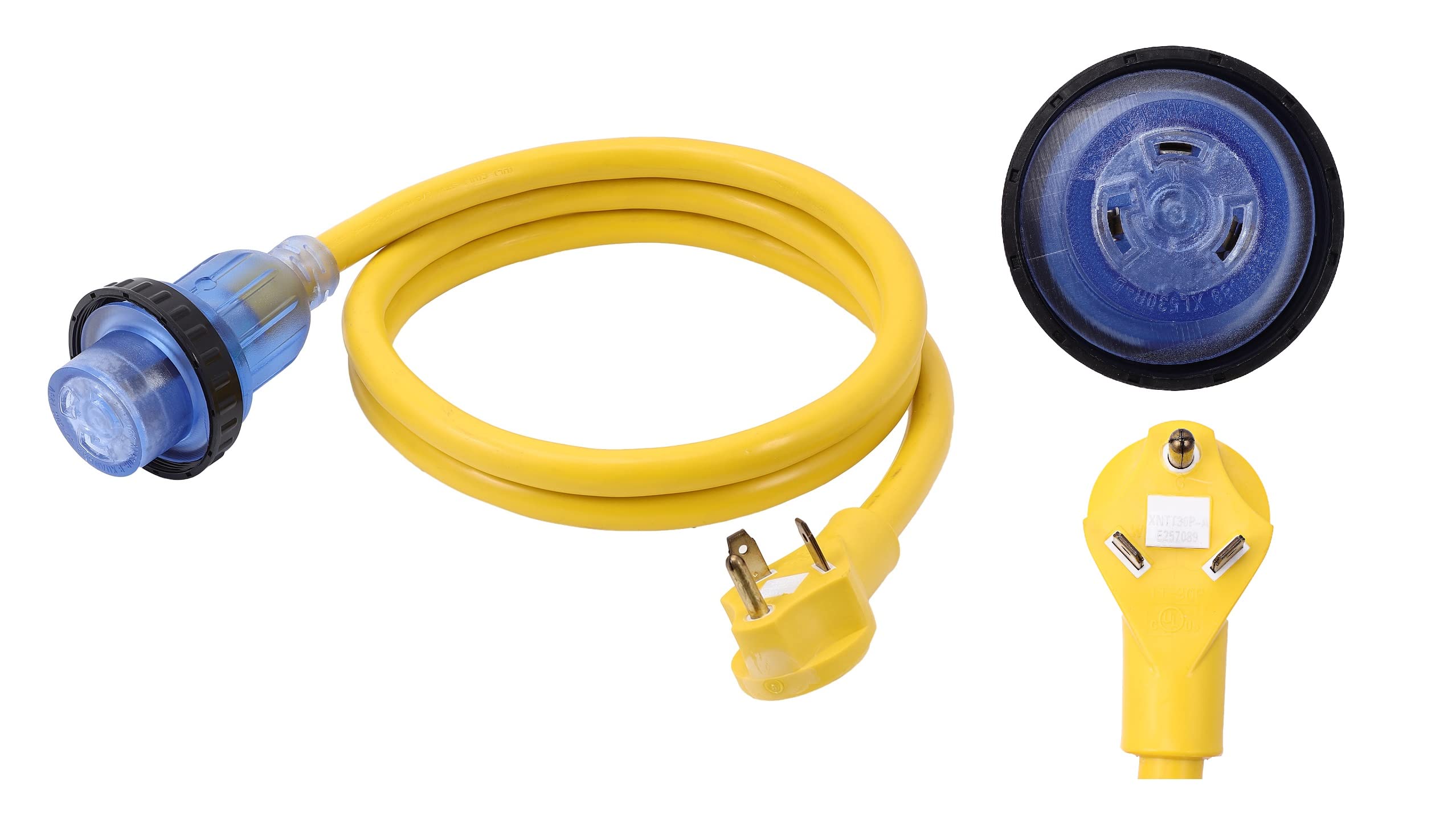 ONETAK front view of adapter showing full cord and connectors for secure power