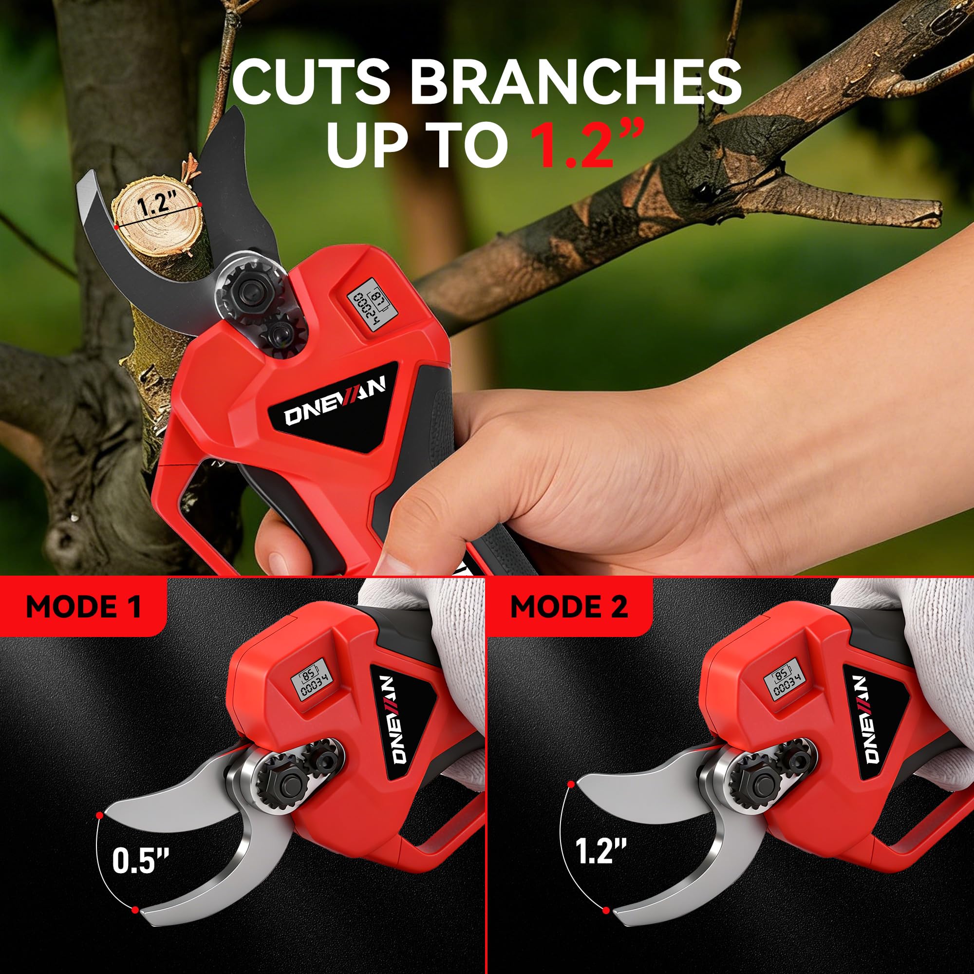 ONEVAN saw in use overhead pruning showing ladder-free cutting and improved safety