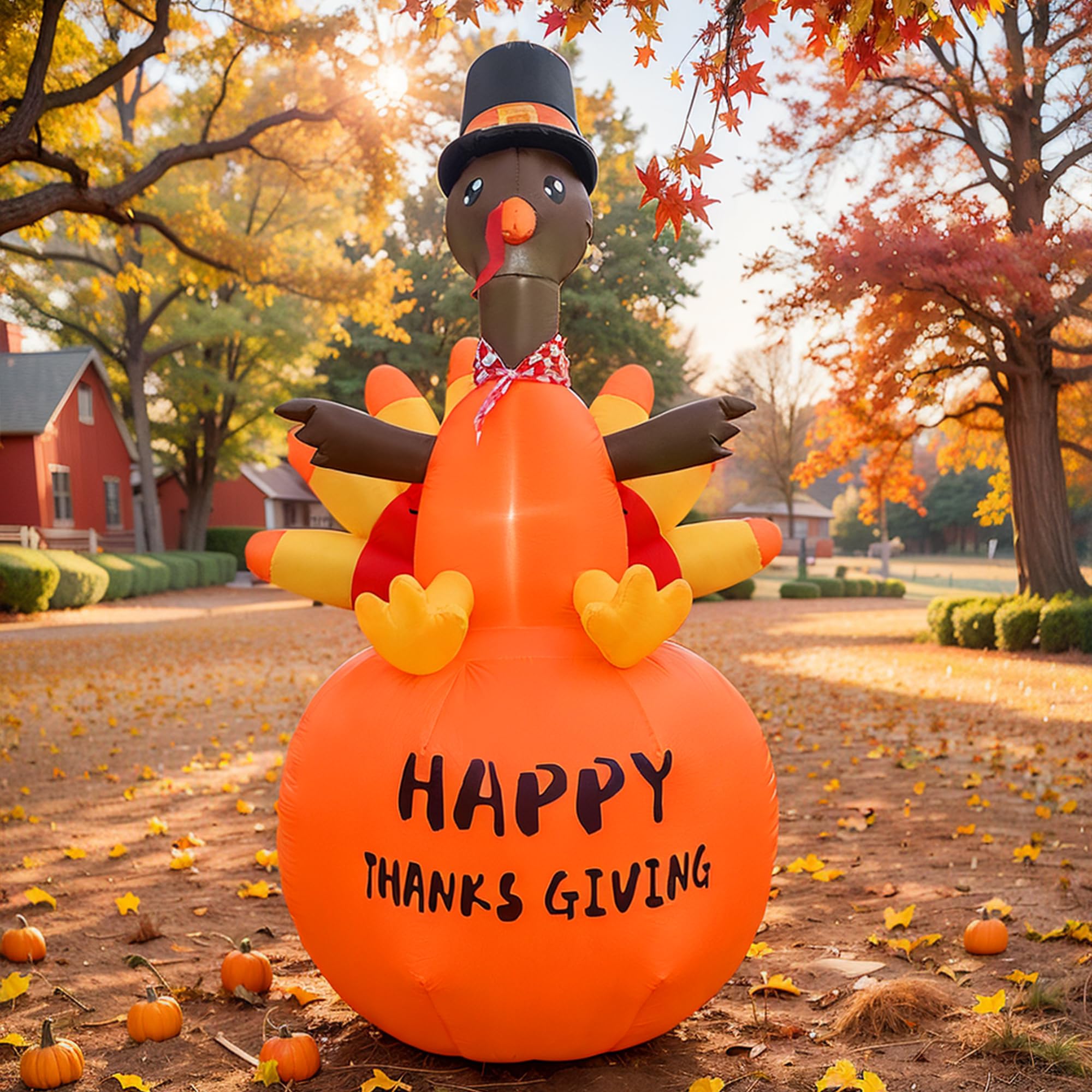 ONEVIVE front view of 10 ft turkey inflatable showing festive design and curb appeal