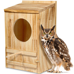 ONKO owl house front view showing entrance and sturdy shelter benefit