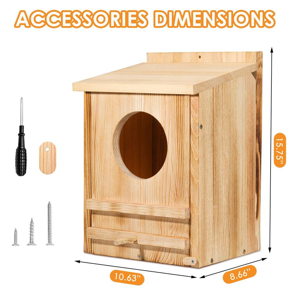 ONKO owl house mounted on pole demonstrating stable outdoor installation benefit