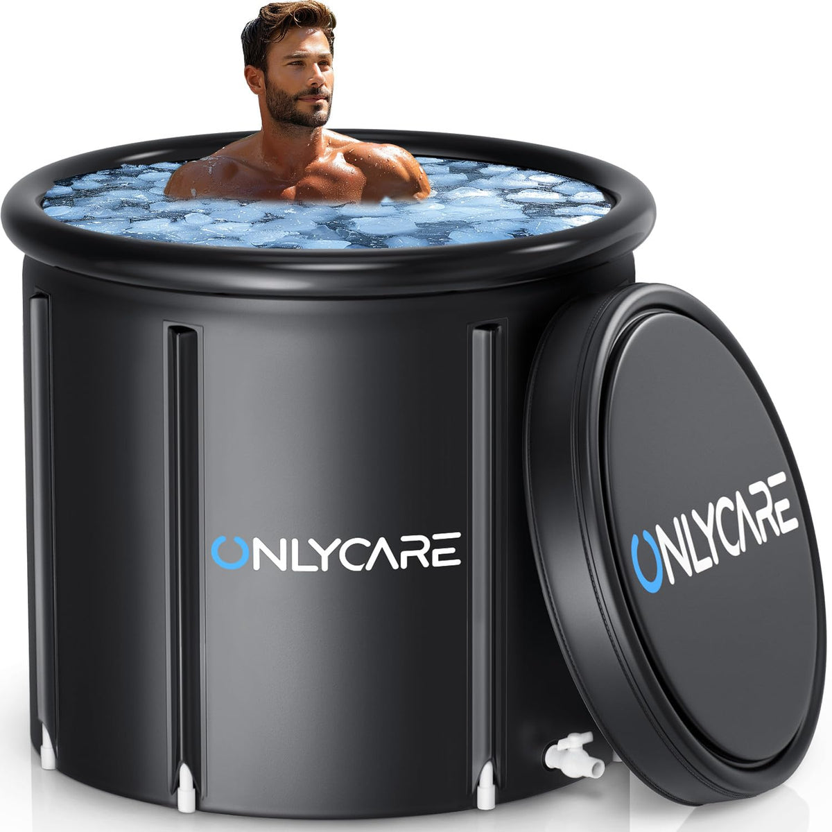 ONLYCARE front view of XXL ice bath showing roomy interior and stability benefits