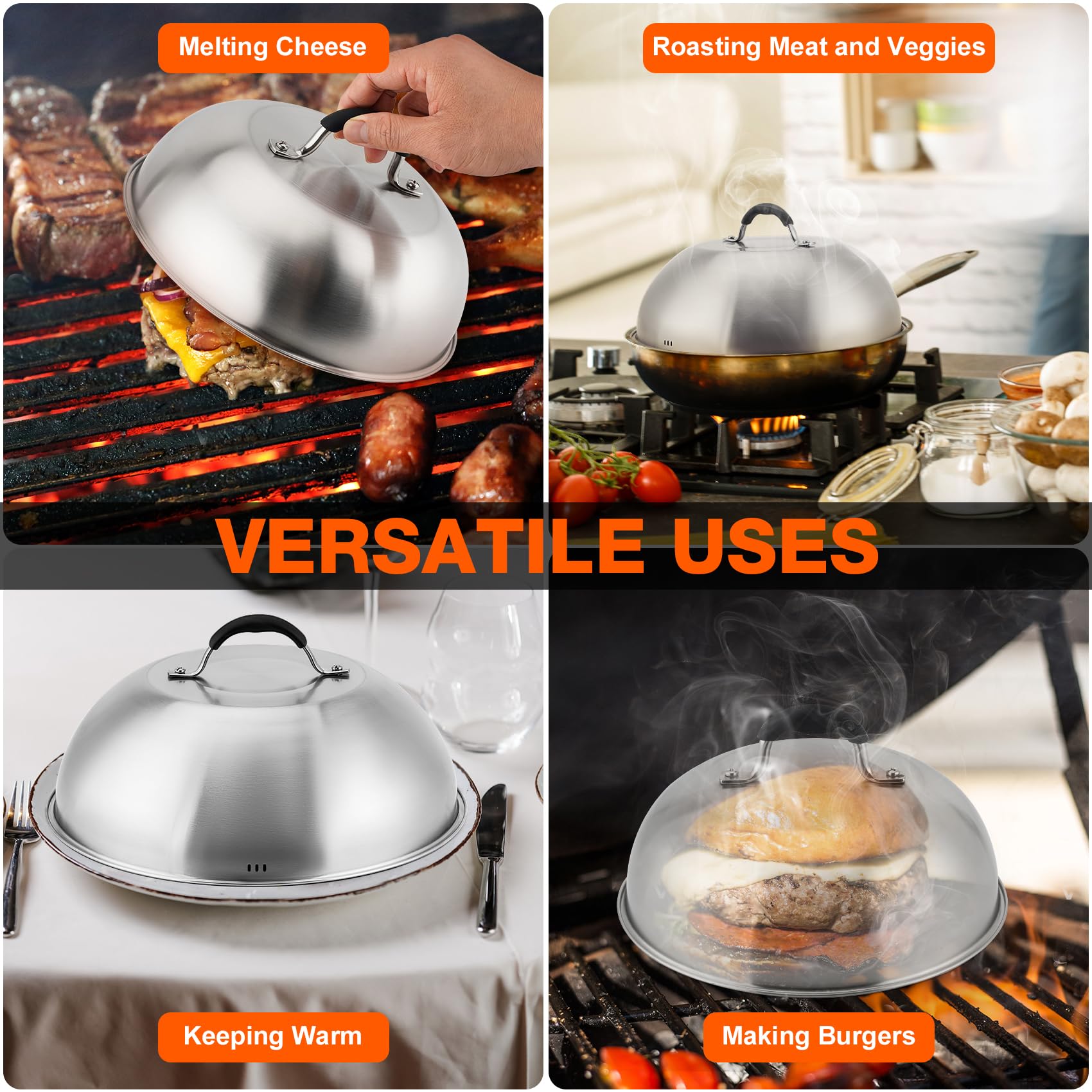 onlyfire 12-inch dome covering skillet showing even heat distribution benefit