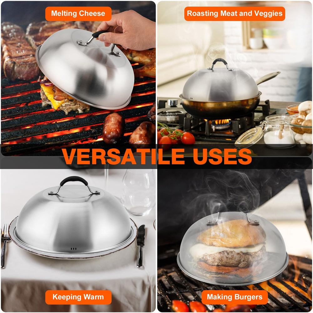 onlyfire 12-inch dome covering skillet showing even heat distribution benefit