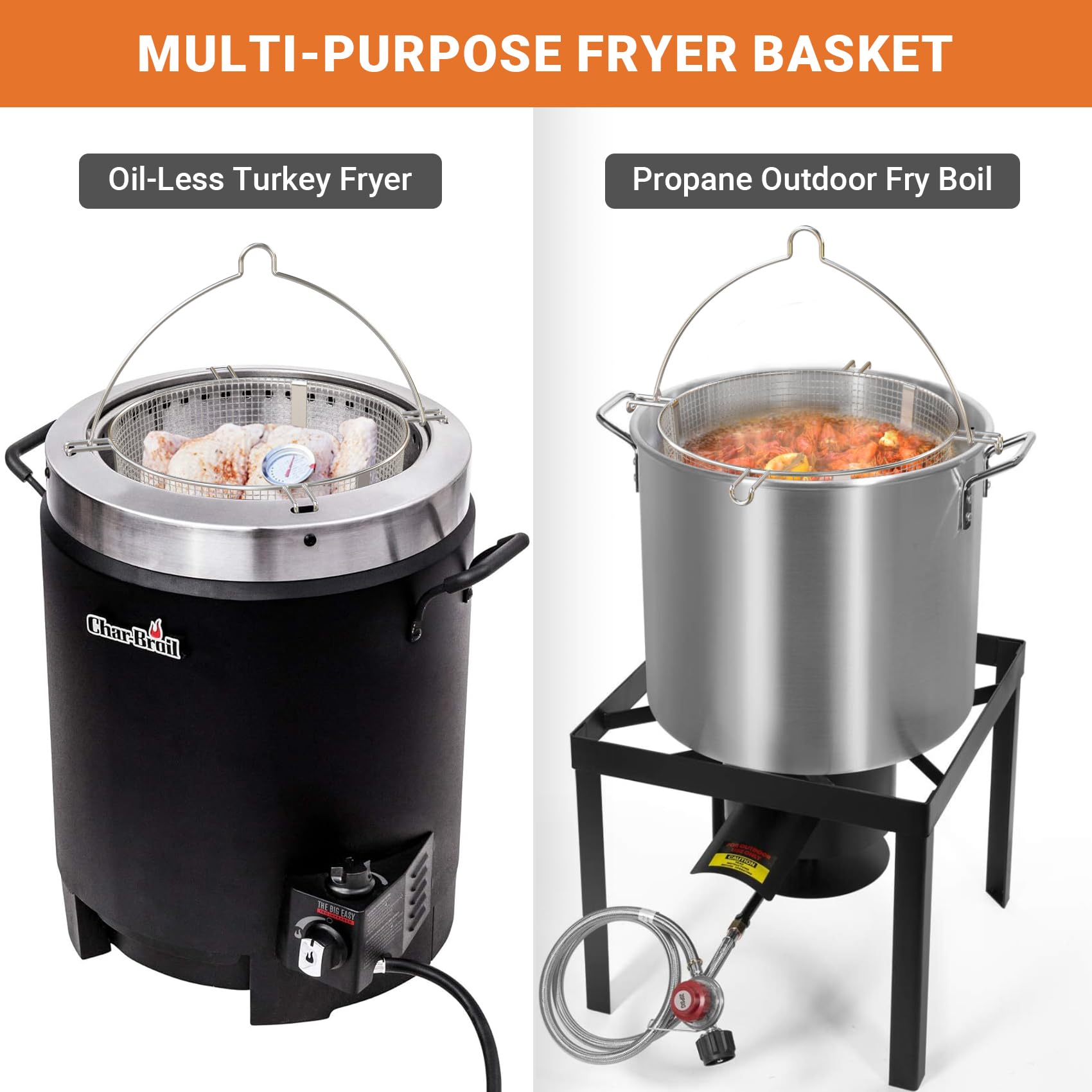 Onlyfire basket holding roasted turkey demonstrating even airflow and browning benefits