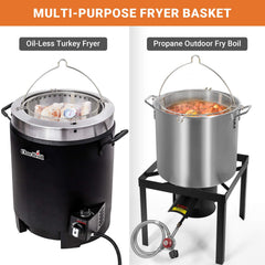 Onlyfire basket holding roasted turkey demonstrating even airflow and browning benefits
