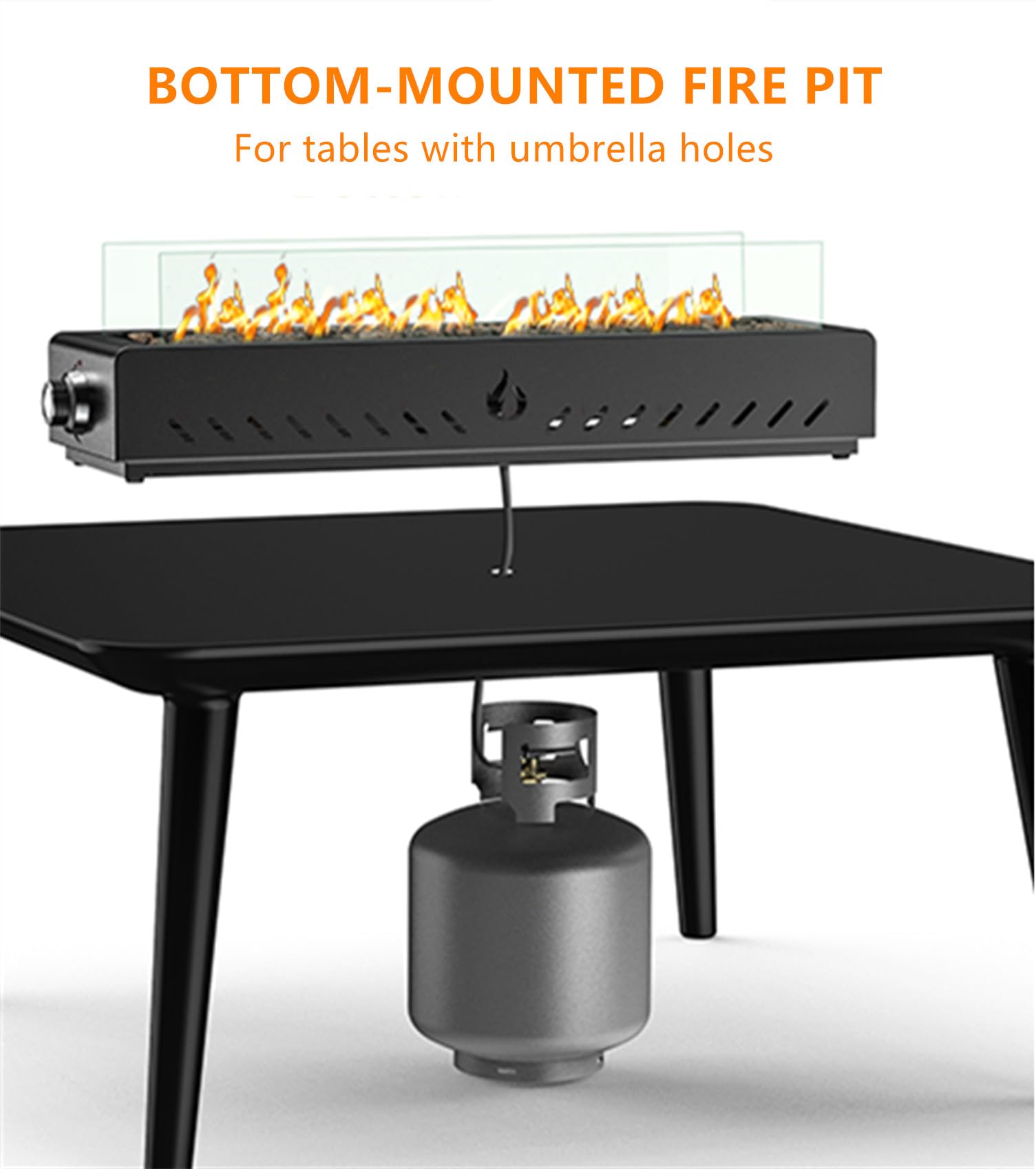 ONLYFIRE bottom-mounted connection hiding propane hose for tidy appearance
