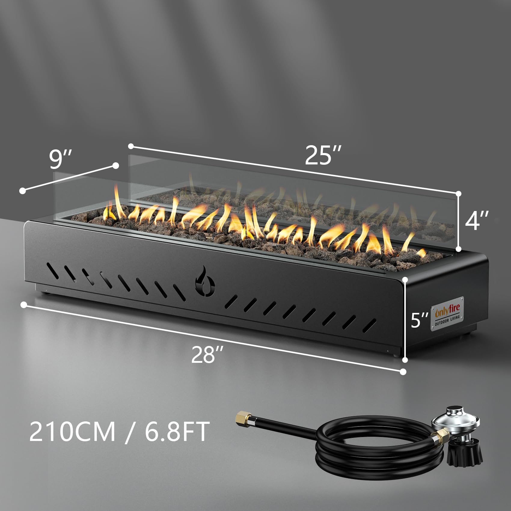 ONLYFIRE burner and control close-up showing knob for adjustable heat output