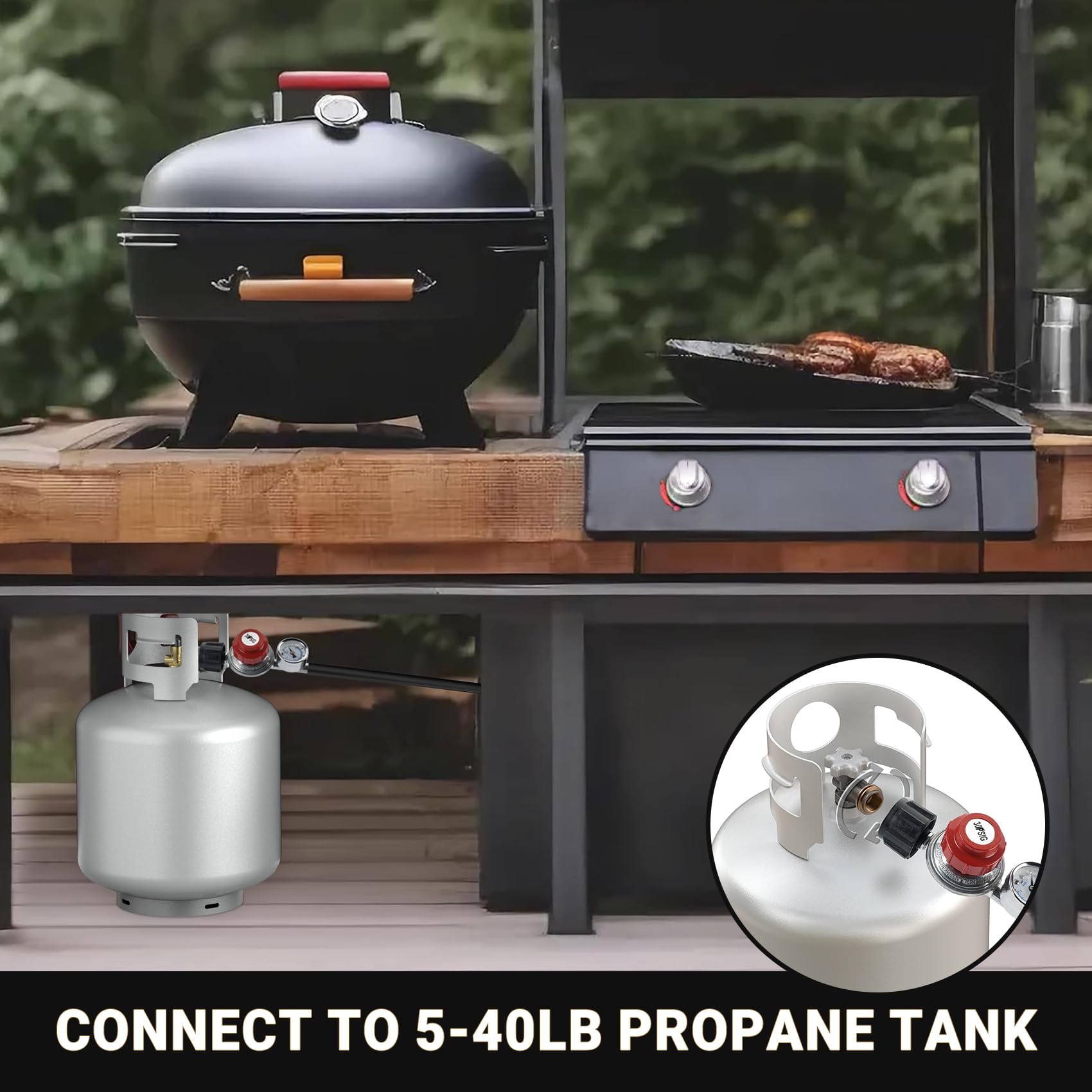 onlyfire connected to a propane tank demonstrating secure QCC-1 fit