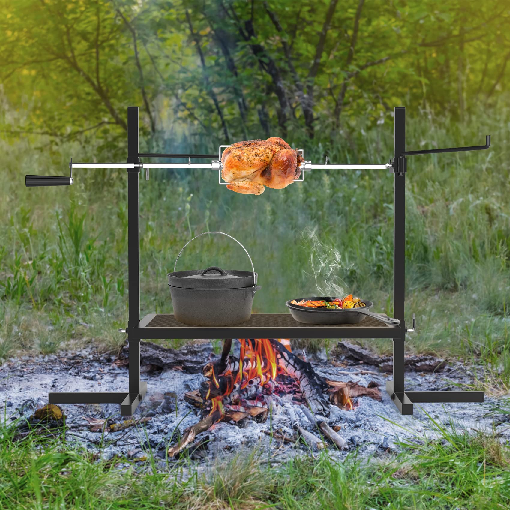 onlyfire extended hooks holding a small pot for hands-free cooking convenience