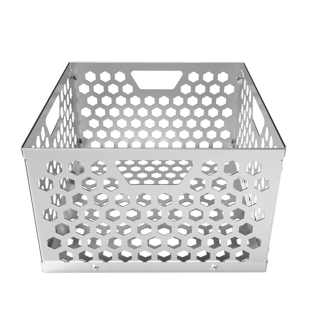 onlyfire basket filled with briquettes showing large capacity for long, continuous smoking