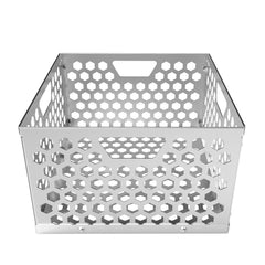 onlyfire basket filled with briquettes showing large capacity for long, continuous smoking