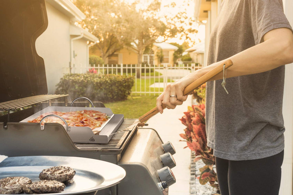 onlyfire sizzling food on griddle action shot highlighting even searing and versatile cooking