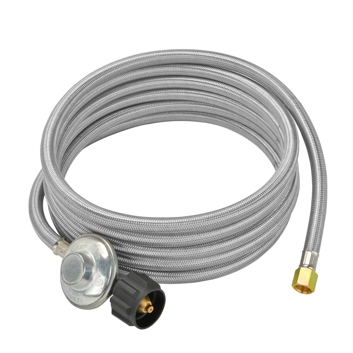 onlyfire regulator and 15ft hose front view showing full assembly and secure connections