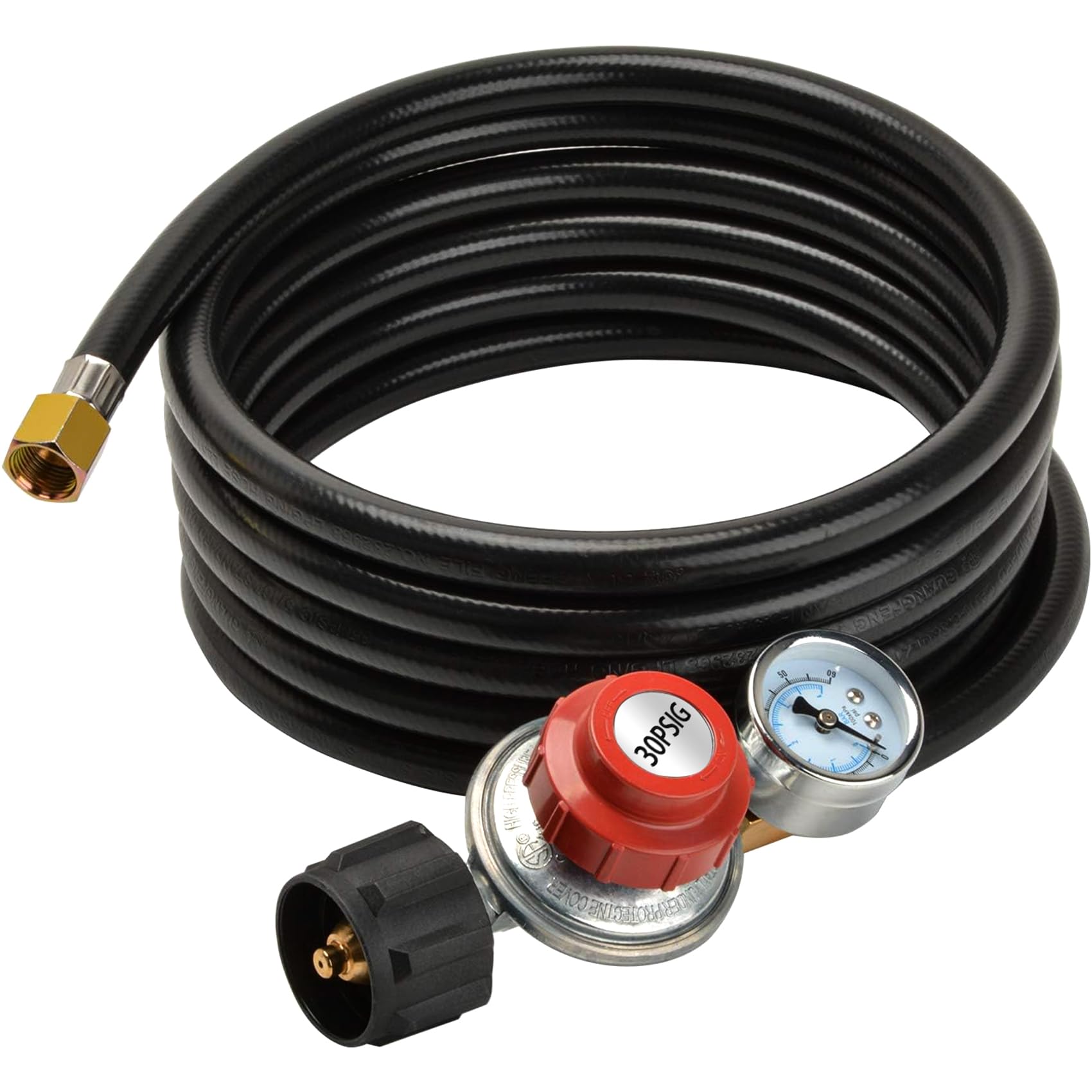 onlyfire front assembly showing hose, regulator and gauge for reliable control