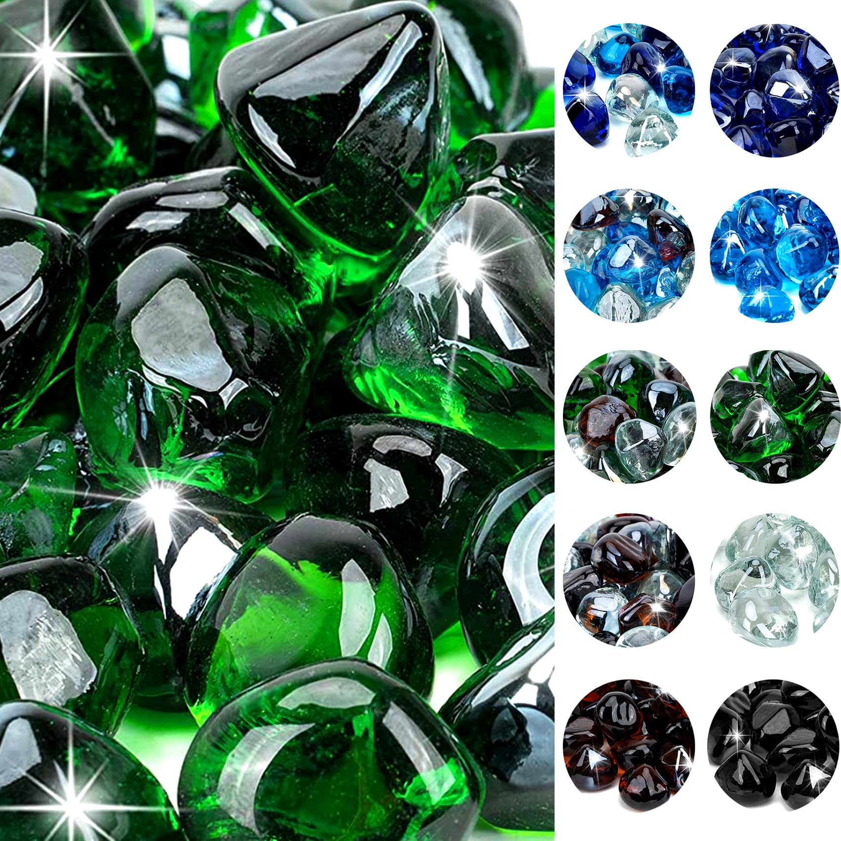 Onlyfire 10 lb bag front packaging showing reflective 1 inch fire glass diamonds and labeling benefit