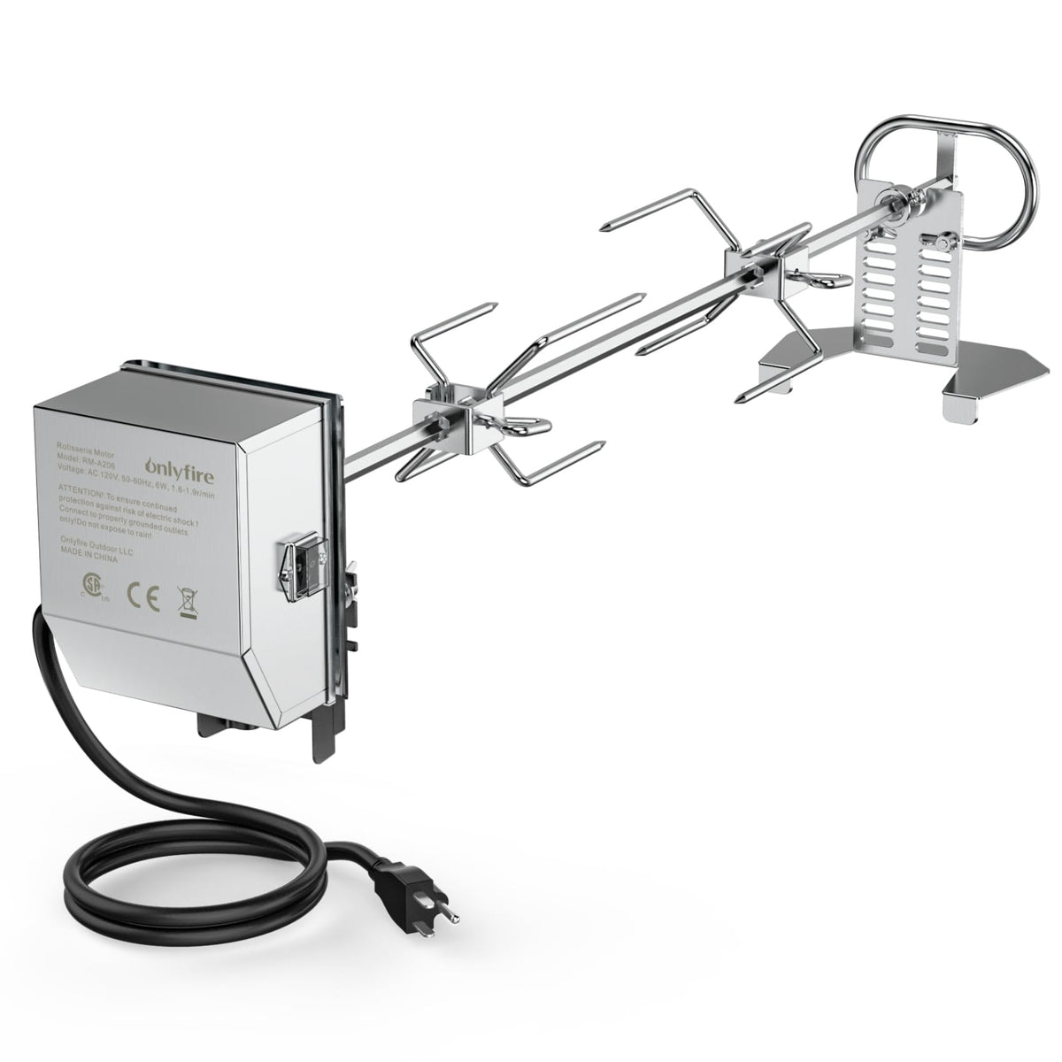 onlyfire front packaging showing complete rotisserie kit and components for easy setup