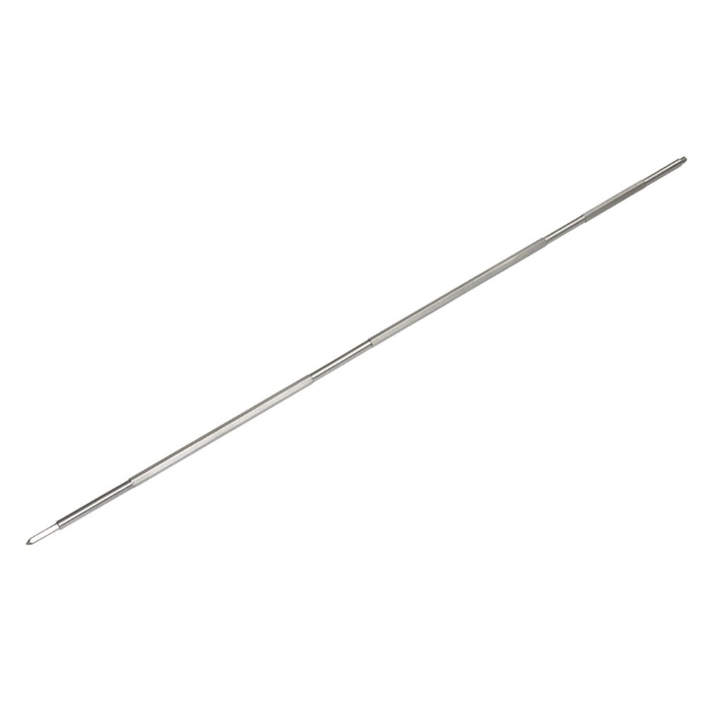 onlyfire front view of assembled spit rod showing durable stainless steel finish and versatility