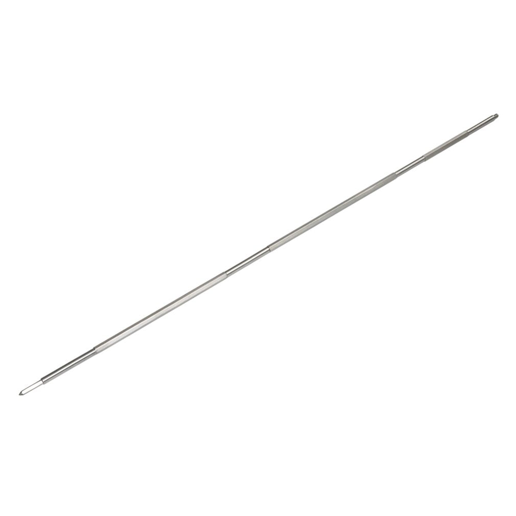 onlyfire front view of assembled spit rod showing durable stainless steel finish and versatility