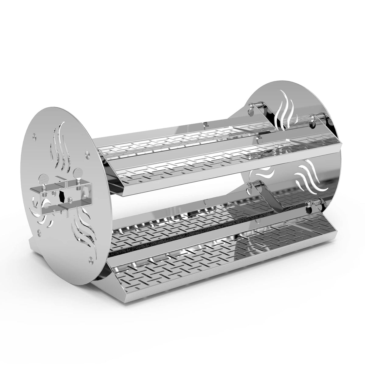 onlyfire front tray set showing four stainless trays and benefit of multi-item cooking