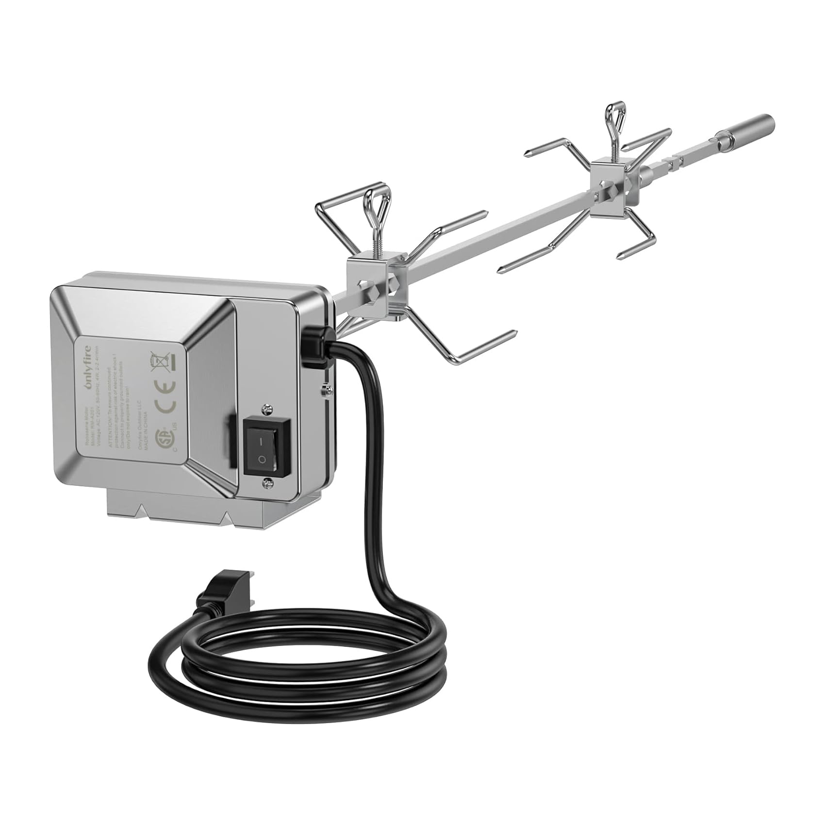 onlyfire front view of assembled rotisserie kit showing neat fit and durable finish