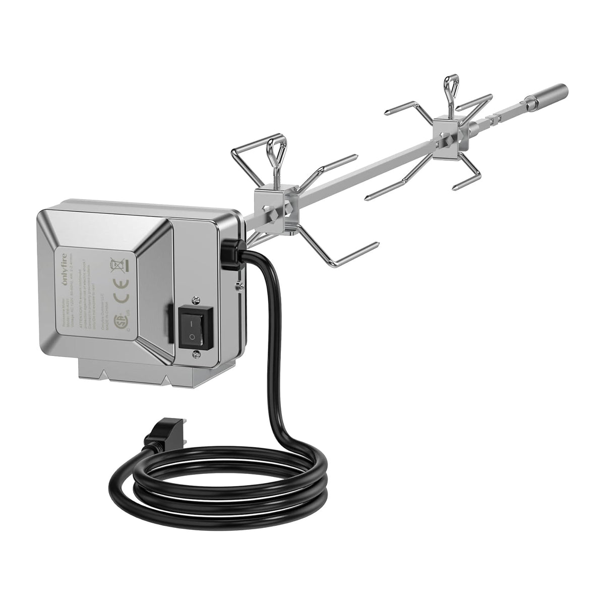 onlyfire front view of assembled rotisserie kit showing neat fit and durable finish
