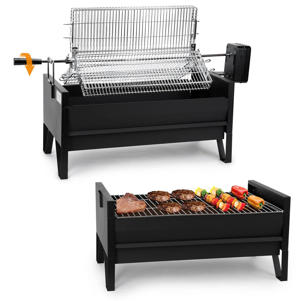 ONLYFIRE GRILLS front view showing charcoal grill and rotisserie versatility
