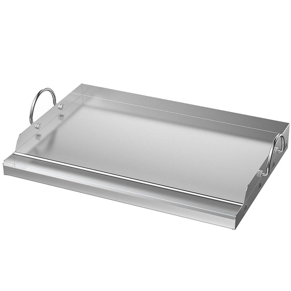 onlyfire front view stainless steel griddle showing full cooking surface and edges, durable performance